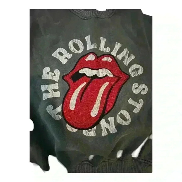 Zara Rolling Stones Distressed Gray Sweatshirt - Iconic Tongue Logo, Size‎ 11/12 - Picture 5 of 6